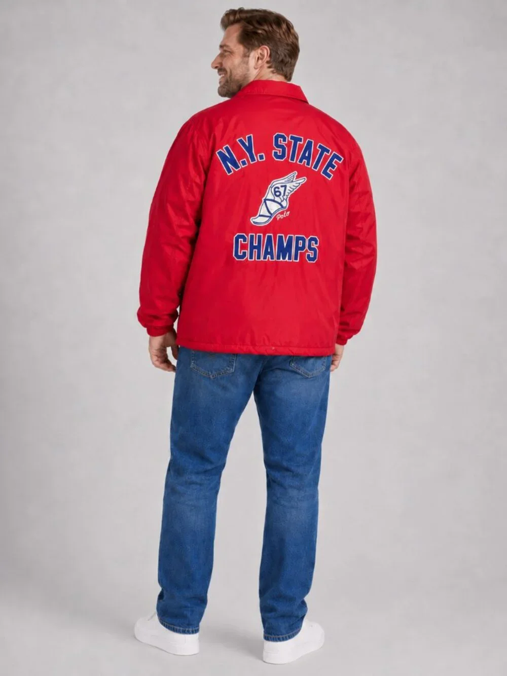 NEW POLO RALPH LAUREN Coach Jacket Red Windbreaker Athletic NY State Champ XLT